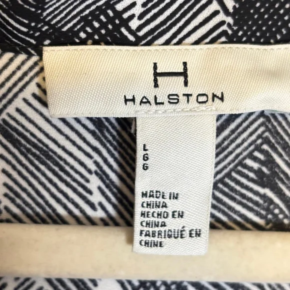 Halston Studio Sleeveless Blouse L Black White Geometric Print Quiet Luxury - Picture 3 of 10